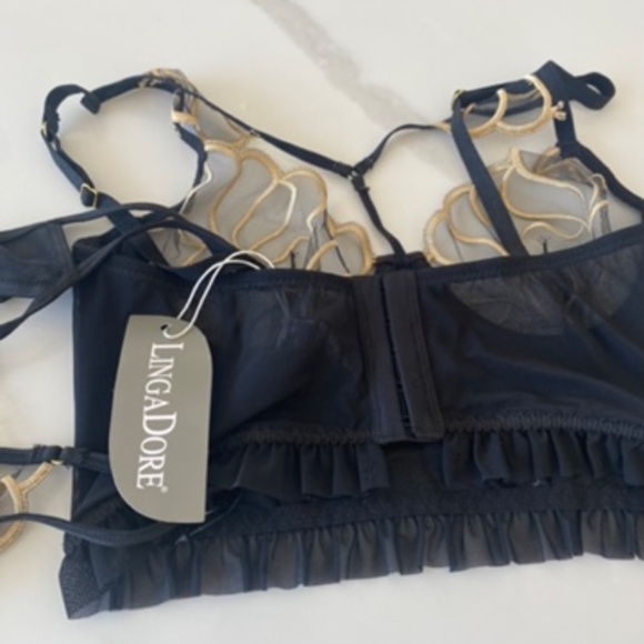 LingaDore Bustier and Thong In Black And Gold Size Medium. NWT - Picture 7 of 8